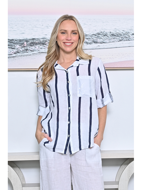 AE Luxe Stripe Shirt with Sequins Pocket