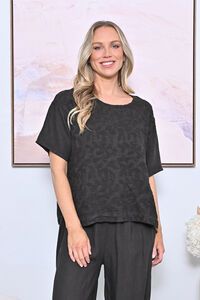 AE Luxe Leaf Embroiderey Linen Top