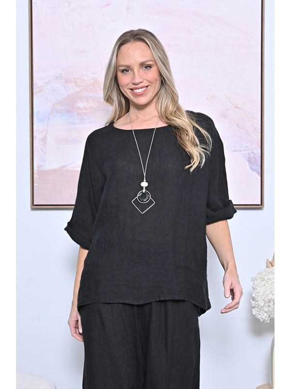 AE Luxe Linen Top with Necklace