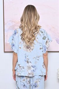 AE Luxe Flutter Sleeve Linen Floral Top
