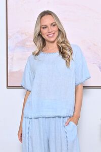 AE Luxe Contrast Stitching Linen Top