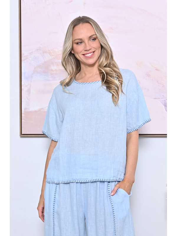 AE Luxe Contrast Stitching Linen Top