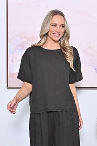 AE Luxe Contrast Stitching Linen Top