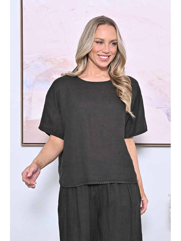 AE Luxe Contrast Stitching Linen Top
