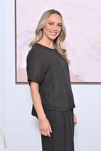 AE Luxe Contrast Stitching Linen Top