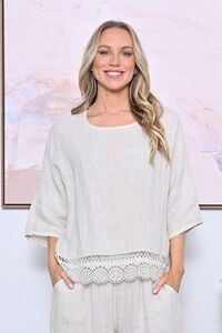 AE Luxe Crochet Hem Linen Top
