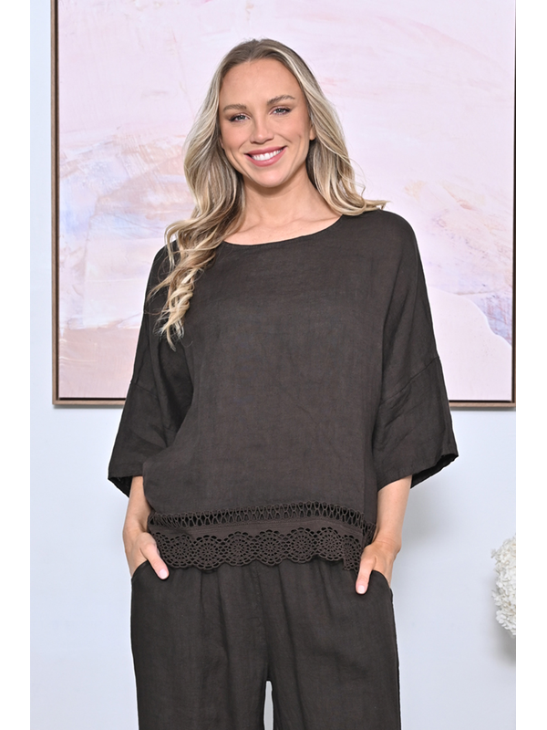AE Luxe Crochet Hem Linen Top