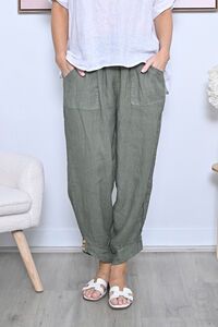 AE Luxe Cuff Button Loose Fit Linen Pants