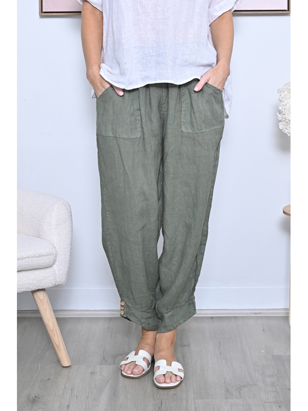 AE Luxe Cuff Button Loose Fit Linen Pants