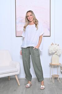 AE Luxe Cuff Button Loose Fit Linen Pants