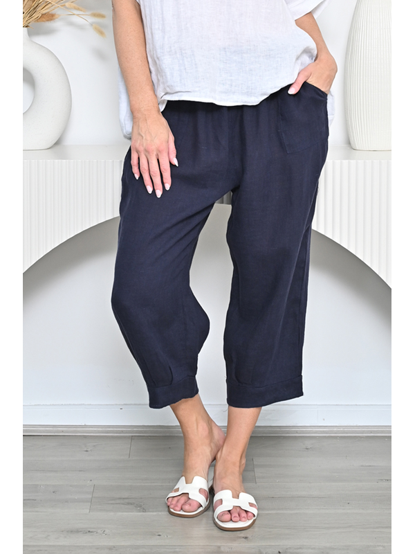 Cali & Co Wide Band Cuff 7-8 Linen Pants