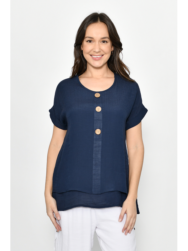 La Mode 3 Button Layered Top