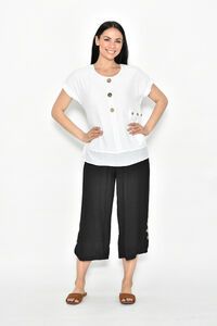 La Mode Smock Waist Side Button Hem 3-4 Pant