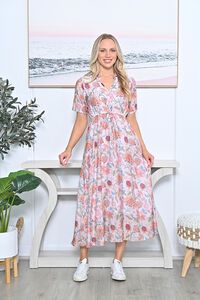 La Mode Floral Drawstring Waist Layered Dress