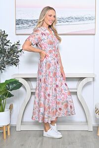 La Mode Floral Drawstring Waist Layered Dress