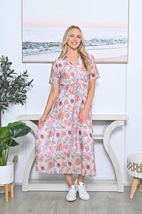 La Mode Floral Drawstring Waist Layered Dress