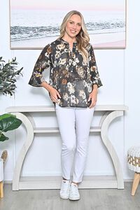 La Mode Front Button Flare Sleeve Shirt