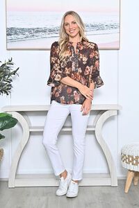 La Mode Front Button Flare Sleeve Shirt