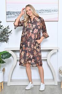 La Mode Front Button Flare Sleeve Dress