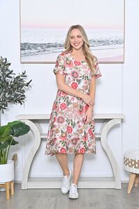 La Mode Front Seam Gold Dot Floral Dress