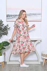 La Mode Front Seam Gold Dot Floral Dress