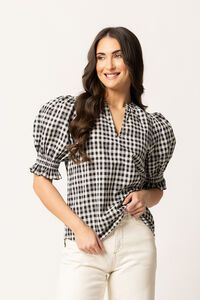 Seeking Lola Mono Check Relaxed Butterfly Top