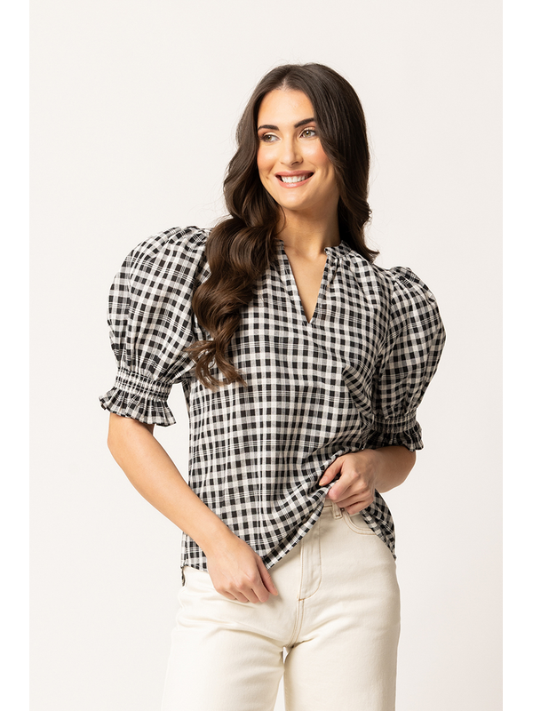 Seeking Lola Mono Check Relaxed Butterfly Top