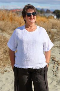 AE Luxe Ribbed Neckline Fringe Hem Top