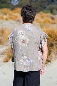 AE Luxe Flutter Sleeve Linen Floral Top