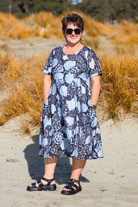La Mode Front Seam Gold Dot Floral Dress