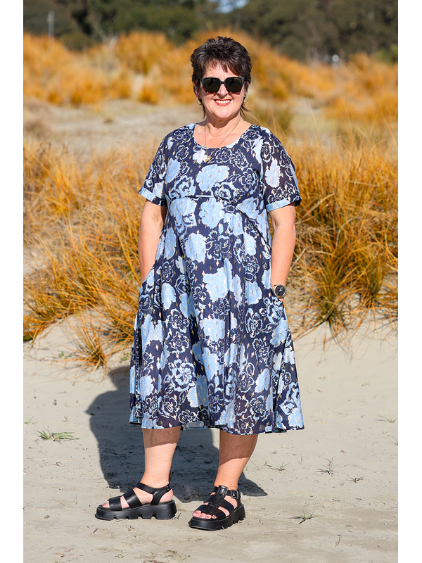 La Mode Front Seam Gold Dot Floral Dress