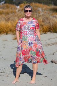 La Mode Front Seam Gold Dot Floral Dress