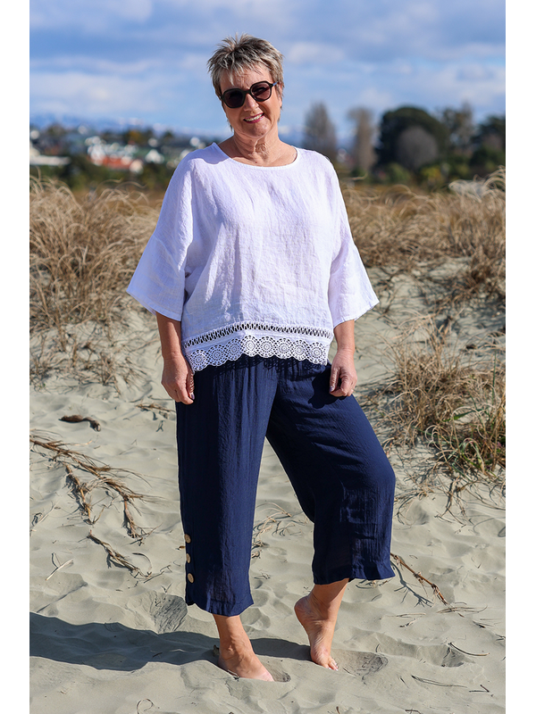 AE Luxe Crochet Hem Linen Top