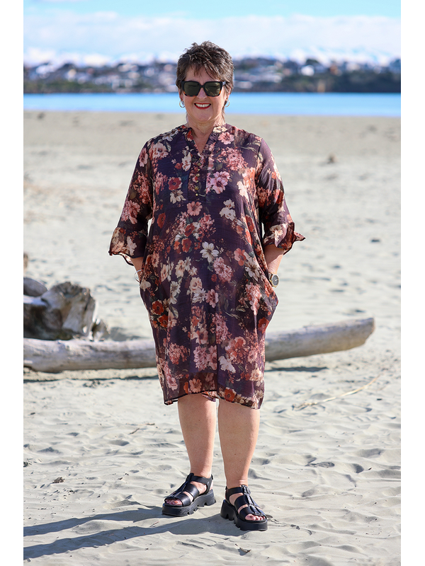 La Mode Front Button Flare Sleeve Dress