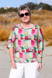 La Mode Double Layer Check Print Top