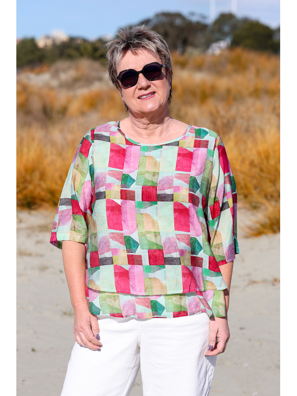 La Mode Double Layer Check Print Top