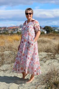 La Mode Floral Drawstring Waist Layered Dress