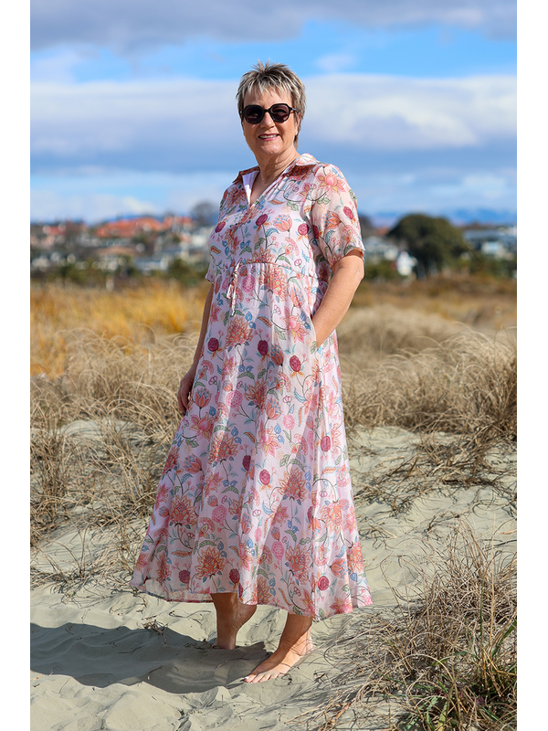 La Mode Floral Drawstring Waist Layered Dress