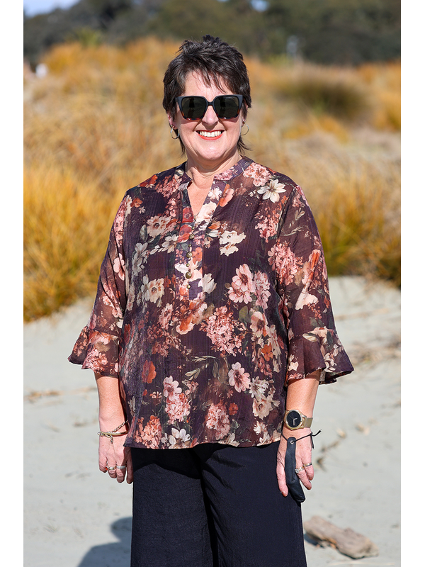 La Mode Front Button Flare Sleeve Shirt