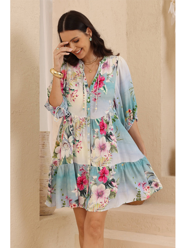 Iris Maxi Kalani Tropical Babydoll Dress