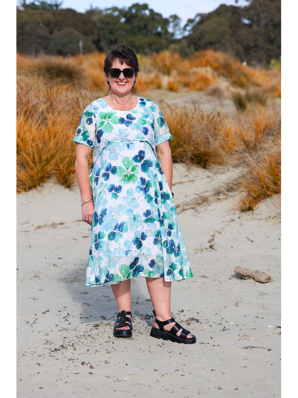 La Mode Front Seam Gold Dot Floral Dress