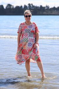 La Mode Front Seam Gold Dot Floral Dress