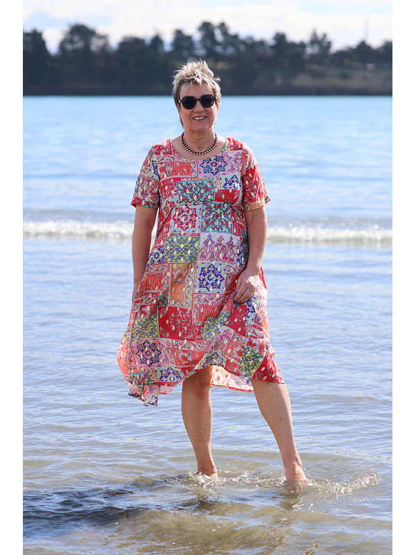 La Mode Front Seam Gold Dot Floral Dress