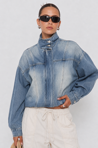 Smaibulun Denim Bomber Funnel Neck Jacket