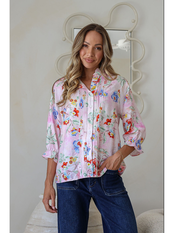 St. Germain Pintuck Ruffle French Flower Blouse