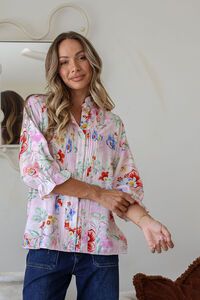 St. Germain Pintuck Ruffle French Flower Blouse