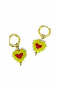 Tiger Tree Hanging Painted Heart Huggie Earrings