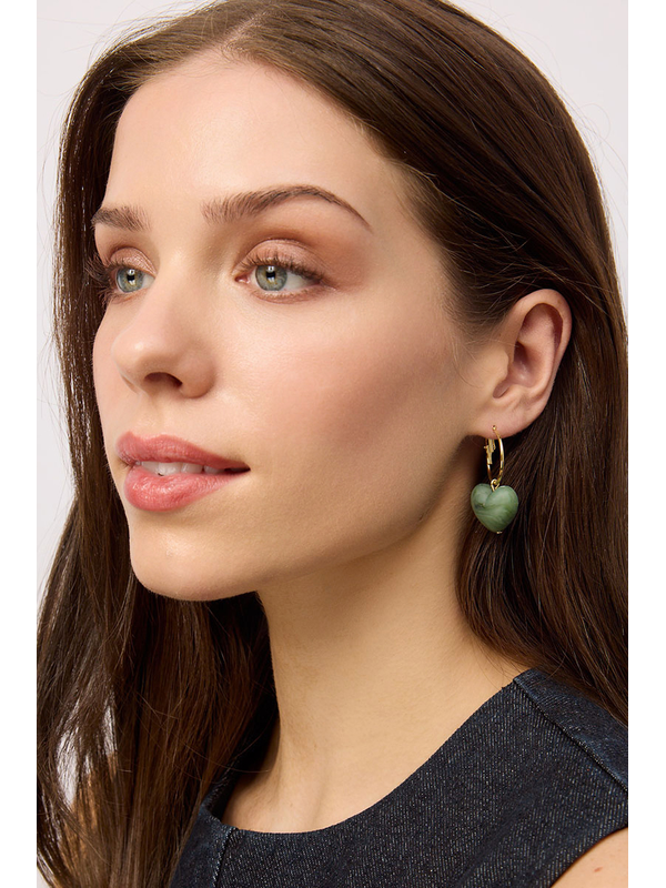 Tiger Tree Green Plump Heart Hoops Earrings