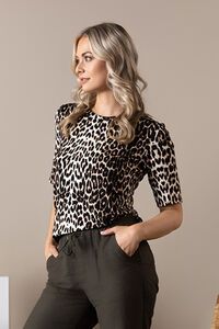 Vassalli Carmen Round Neck Top - Leopard 