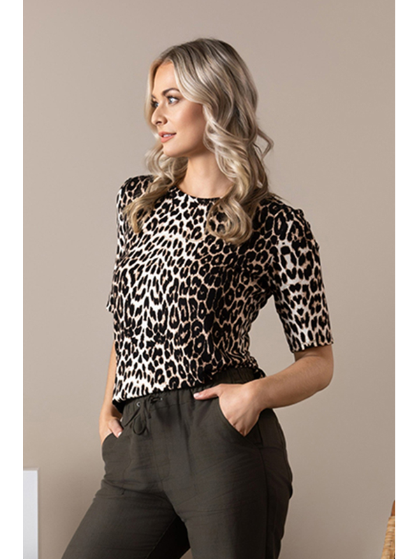 Vassalli Carmen Round Neck Top - Leopard 